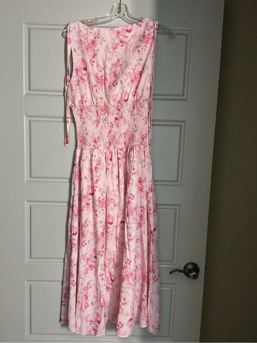 Dreamy Cottagecore Pink Floral Smocked Midi Dress - Picture 3 of 3